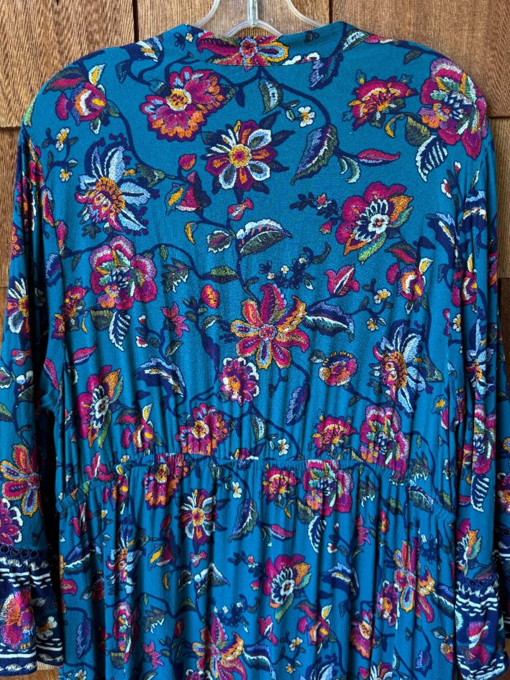 Soft Surroundings Allene Teal Floral Boho Tiered Maxi Dress in Women's Large - Picture 10 of 12
